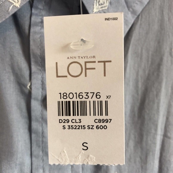 Ann Taylor Loft NWT The Softened Thin Lightweight Blue Diamond Pattern Blouse S - Picture 5 of 11